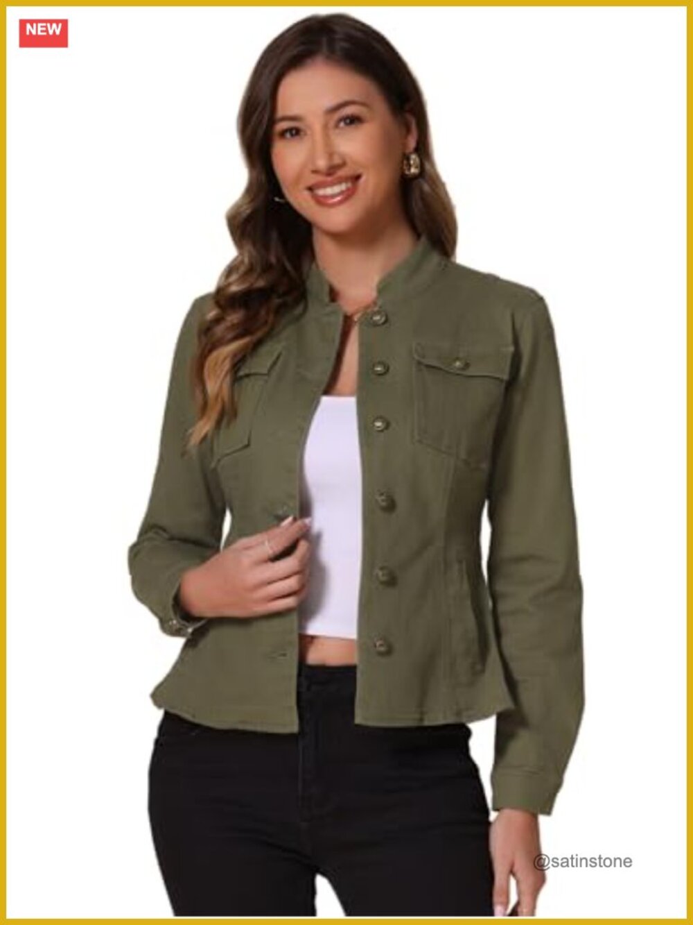 Allegra K Denim Jacket Women Classic Stand Collar Long Sleeve Jean Jacket